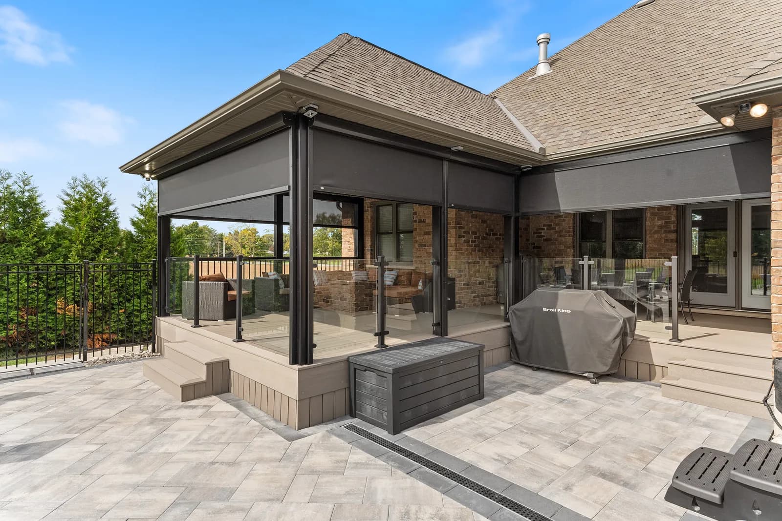 Retractable patio screen on a covered Ontario patio