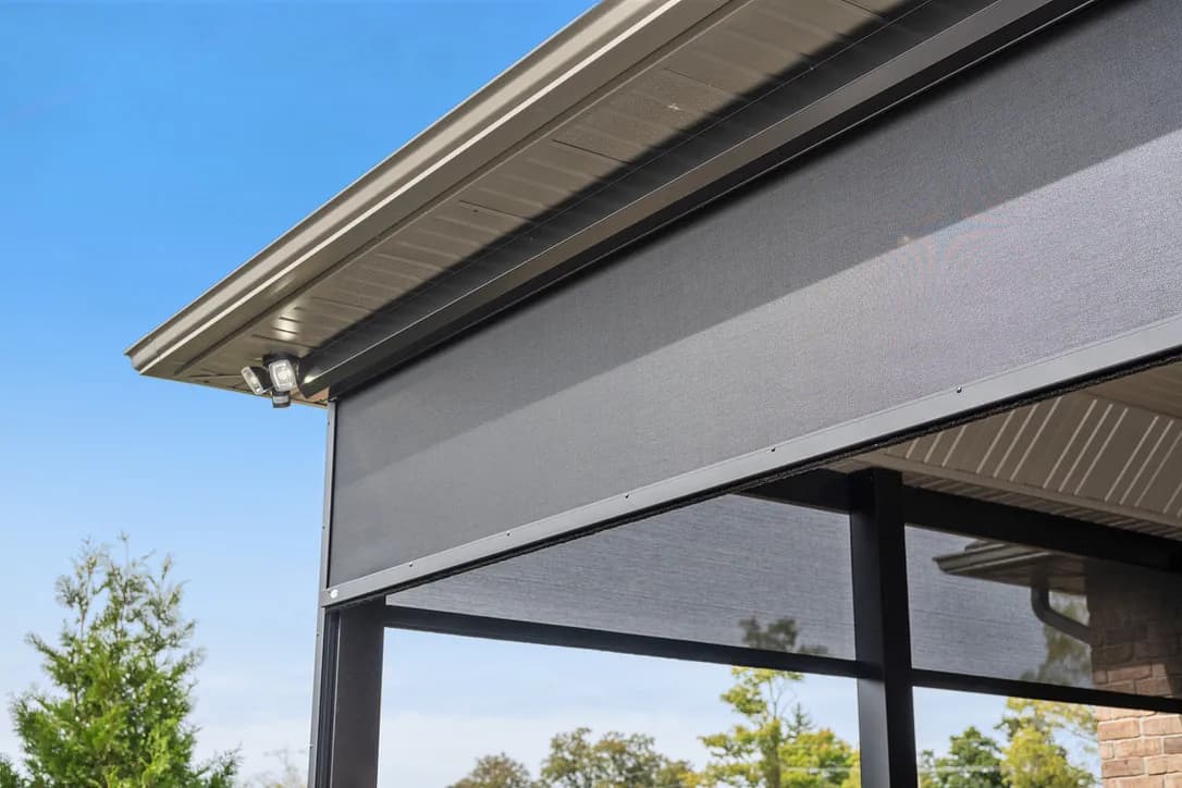 Detail of a Talius retractable screen cassette on a smart-home install