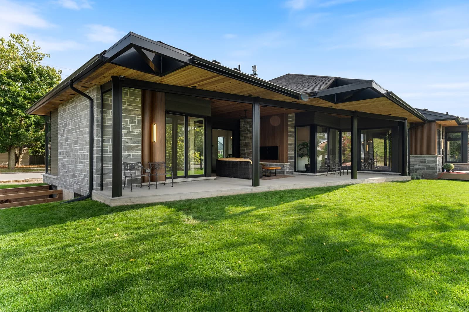 Modern luxury Ontario home with rear retractable patio screens