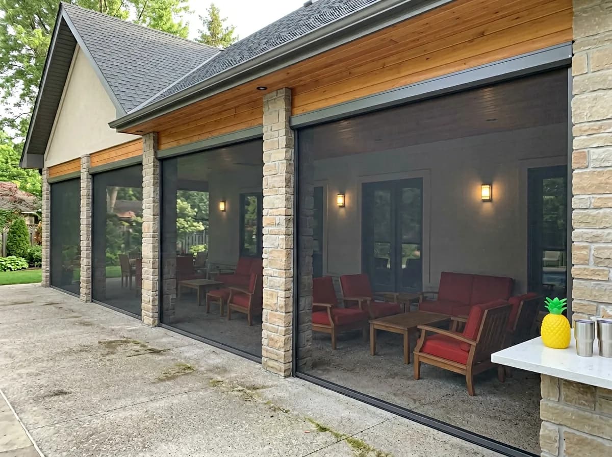 Hamilton backyard with custom-fit retractable outdoor sun shades